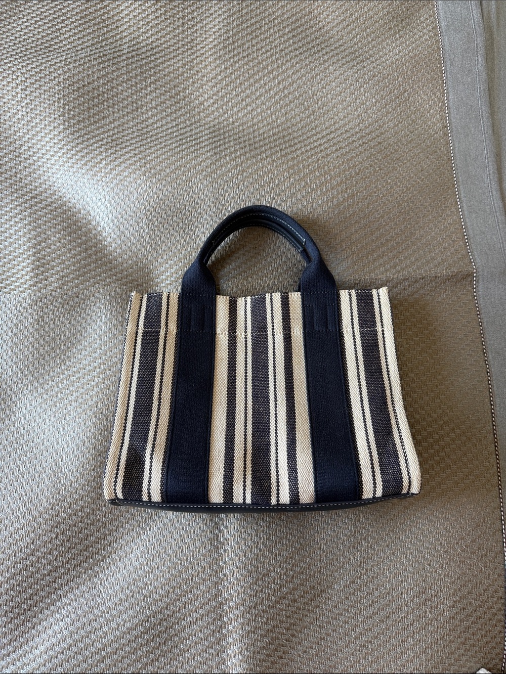 Tory Burch Navy and Cream Striped Small Canvas Tote